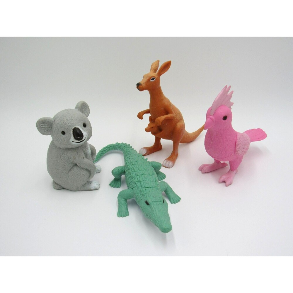 Ankyo Zoo Animals Lot of 4 Hard Plastic Figurines Koala Kangaroo Parakeet Croc